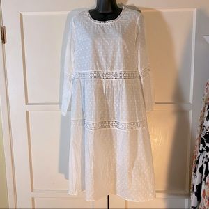 White Cotton Eyelet Prairie Core Midi Dress M